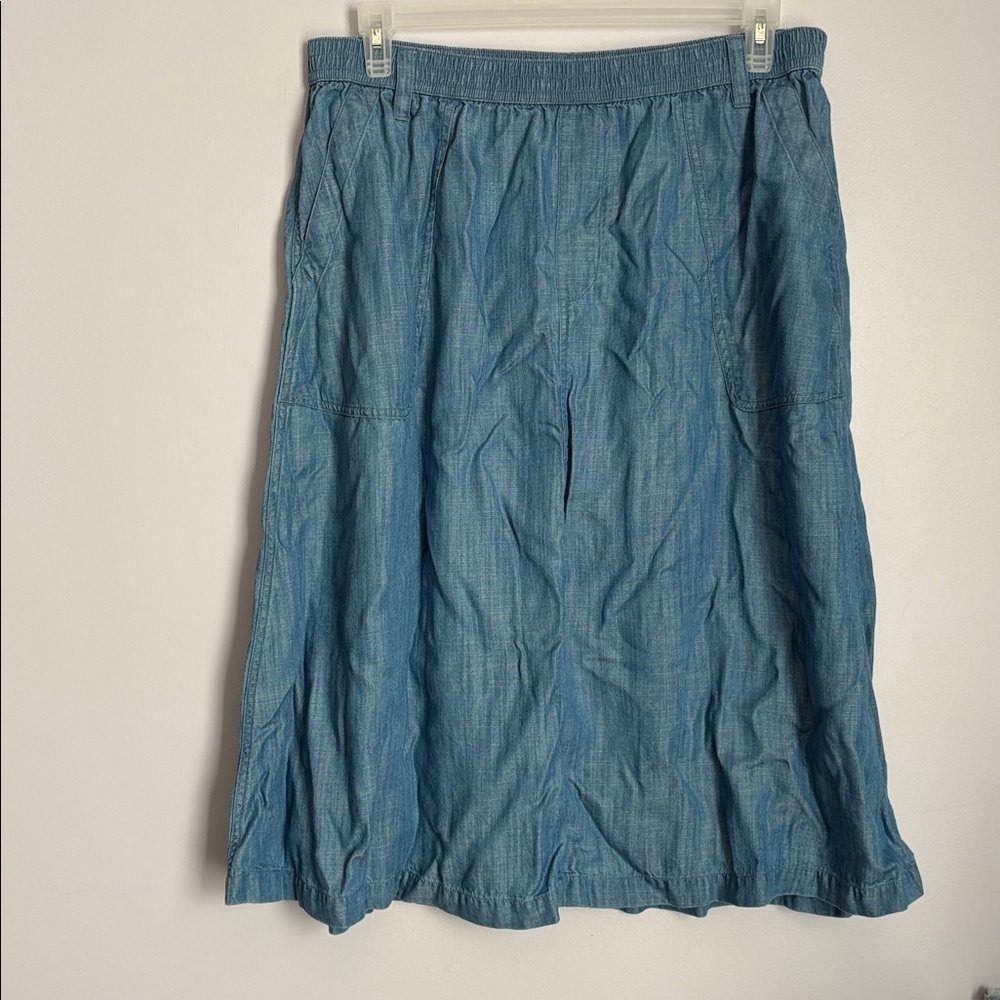 Lands’ End Blue Chambray Denim Lyocell Modest MIDI Skirt size L (14-16)
